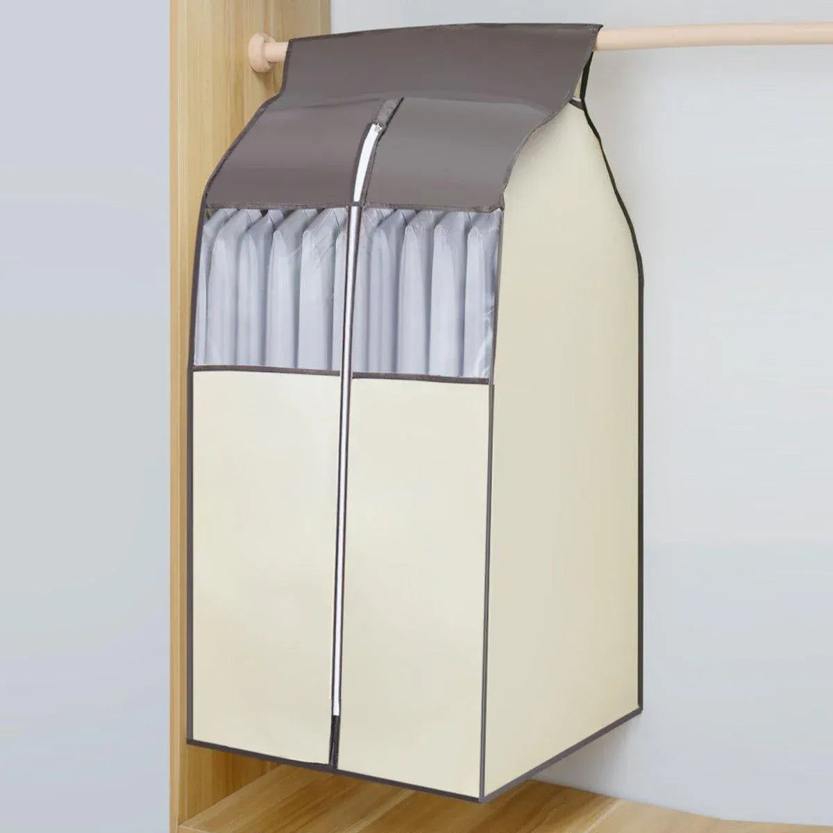 Hanging Garment Covers with Clear Window 120cm for Clothes Rack Closet Hanging - Beige