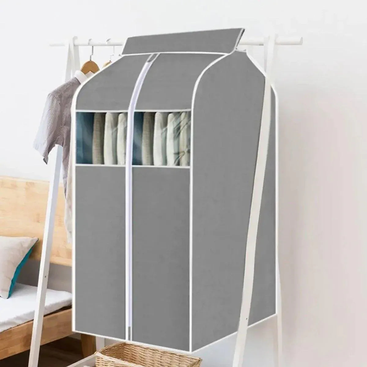 Hanging Garment Covers with Clear Window 120cm for Clothes Rack Closet Hanging - Beige