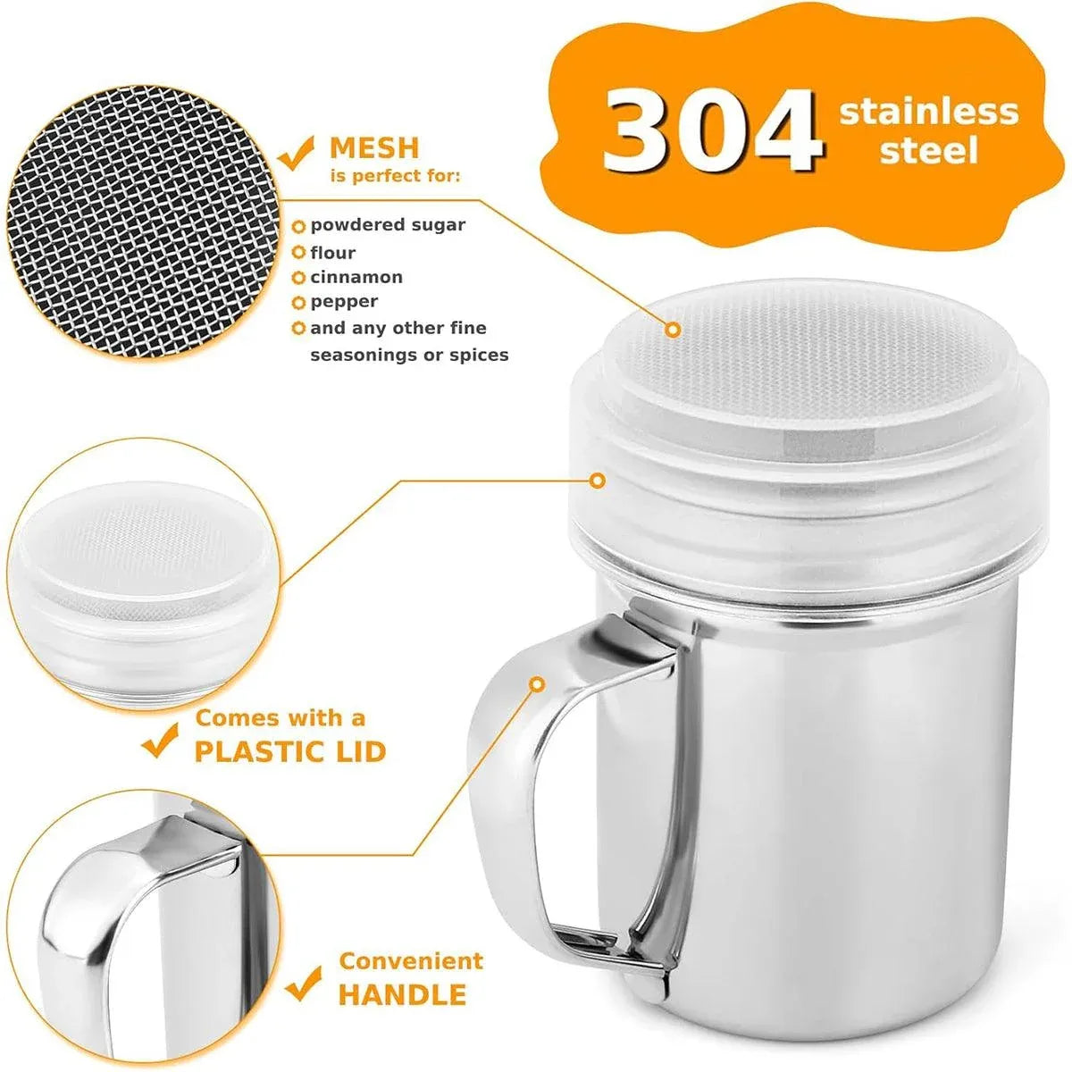 Stainless Steel Powder Shaker Mesh Sugar Flour Dispenser Spice Baking Tool