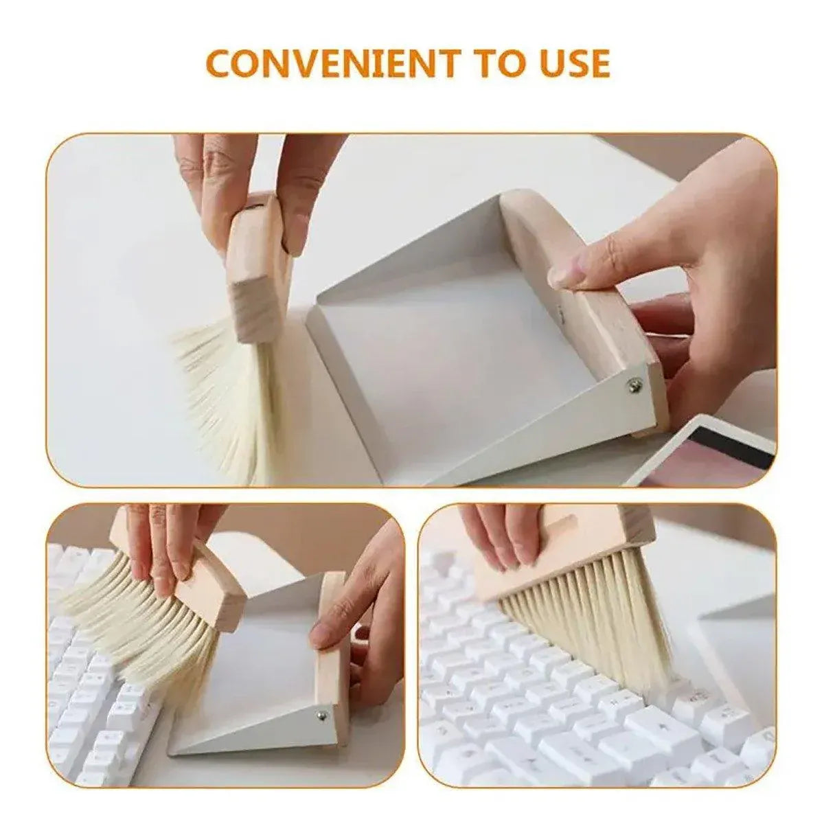 Mini White Brush Broom with Dustpan Car Desk Table Keyboard Cleaning Portable