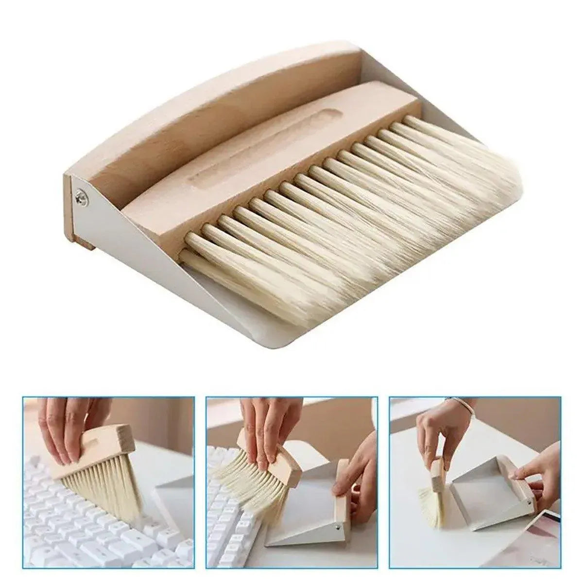 Mini White Brush Broom with Dustpan Car Desk Table Keyboard Cleaning Portable