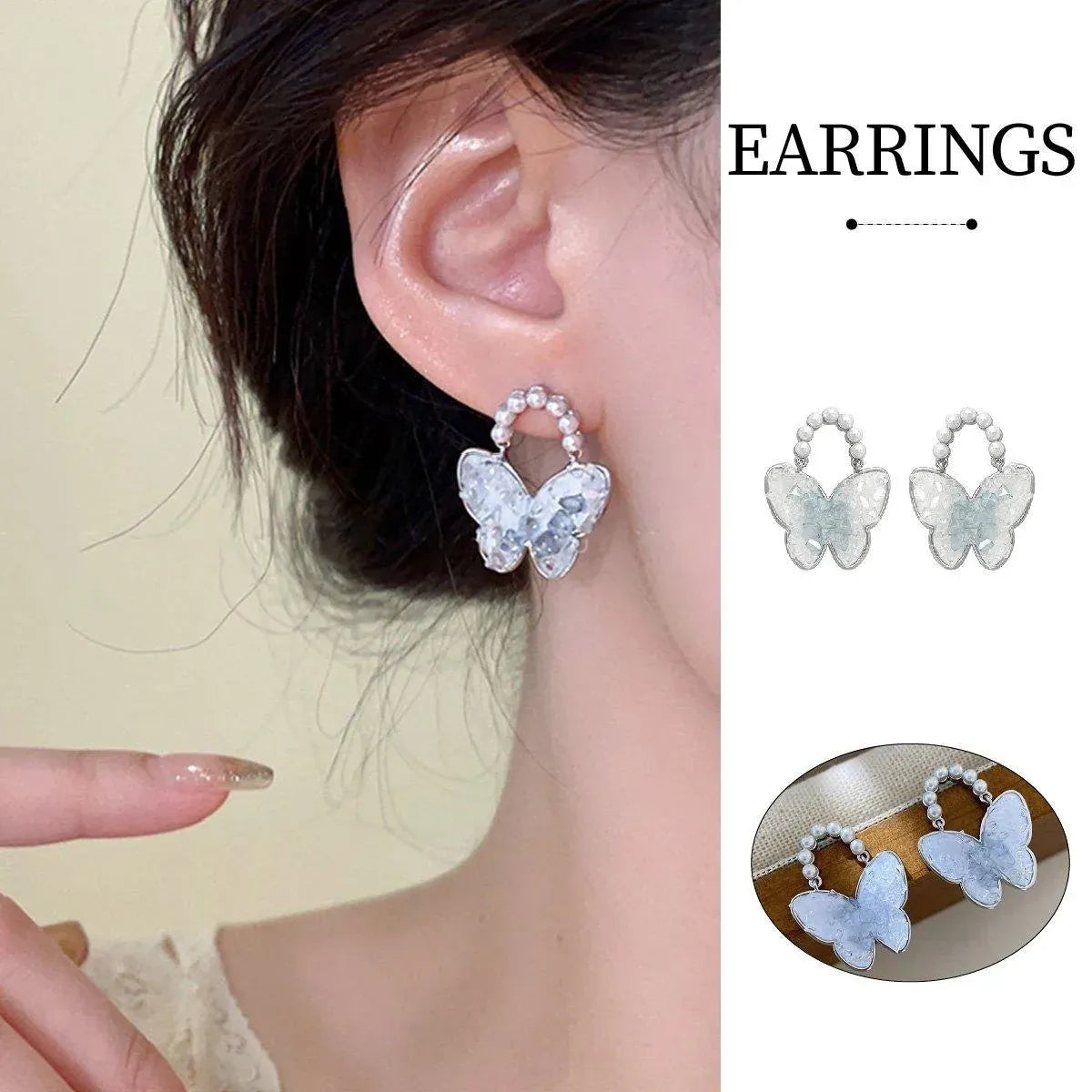 Blue Butterfly Stud Earrings Women Stylish Lightweight Fashion Jewelry Accessory