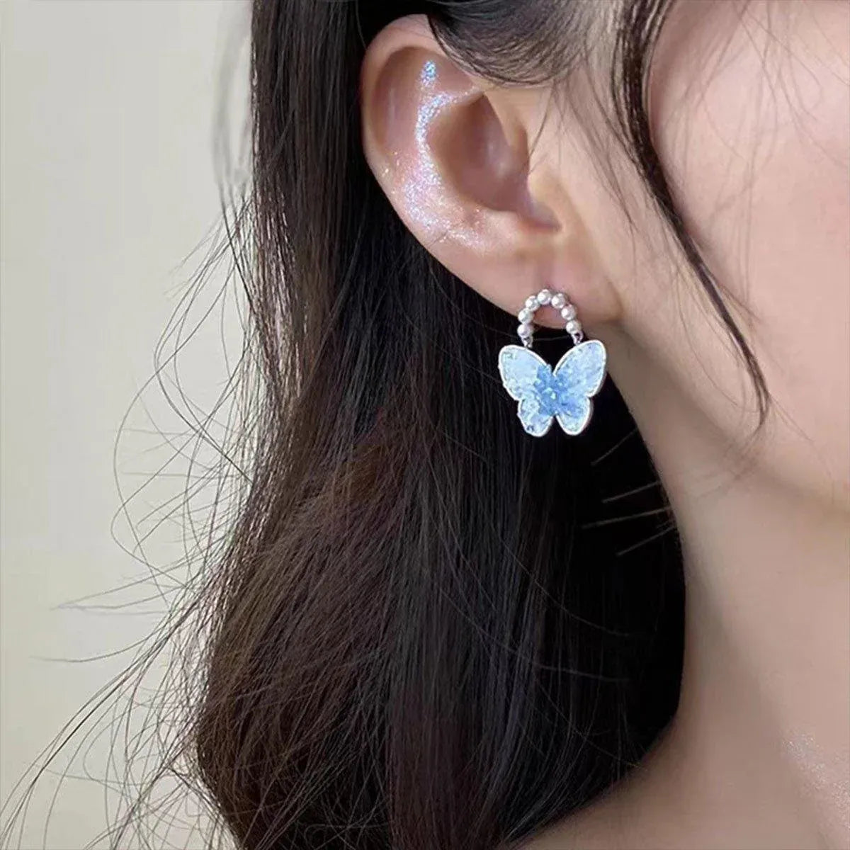 Blue Butterfly Stud Earrings Women Stylish Lightweight Fashion Jewelry Accessory