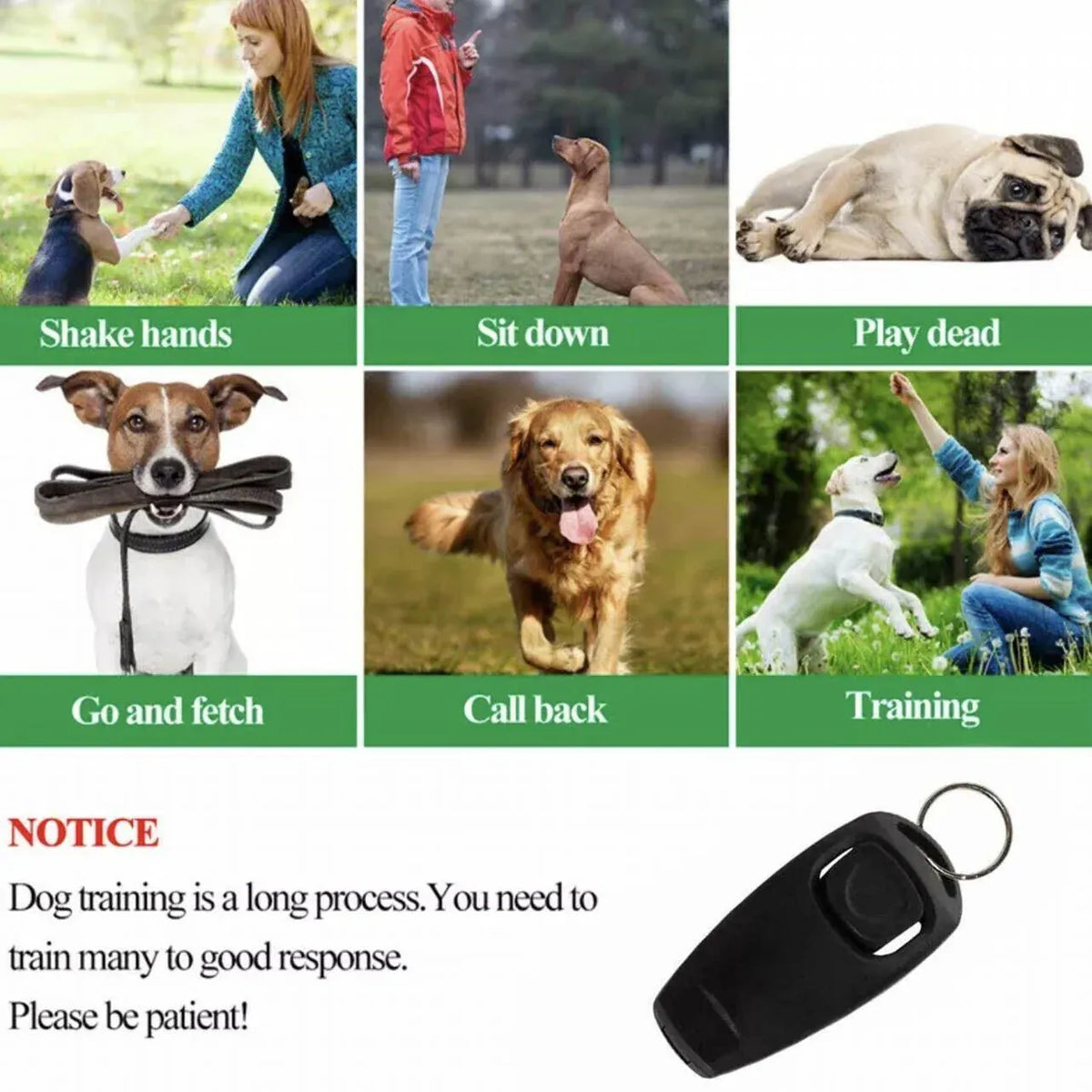 Dog Whistle and Clicker Set for Training Stop Barking Obedience Tool Combo - Emerald Green