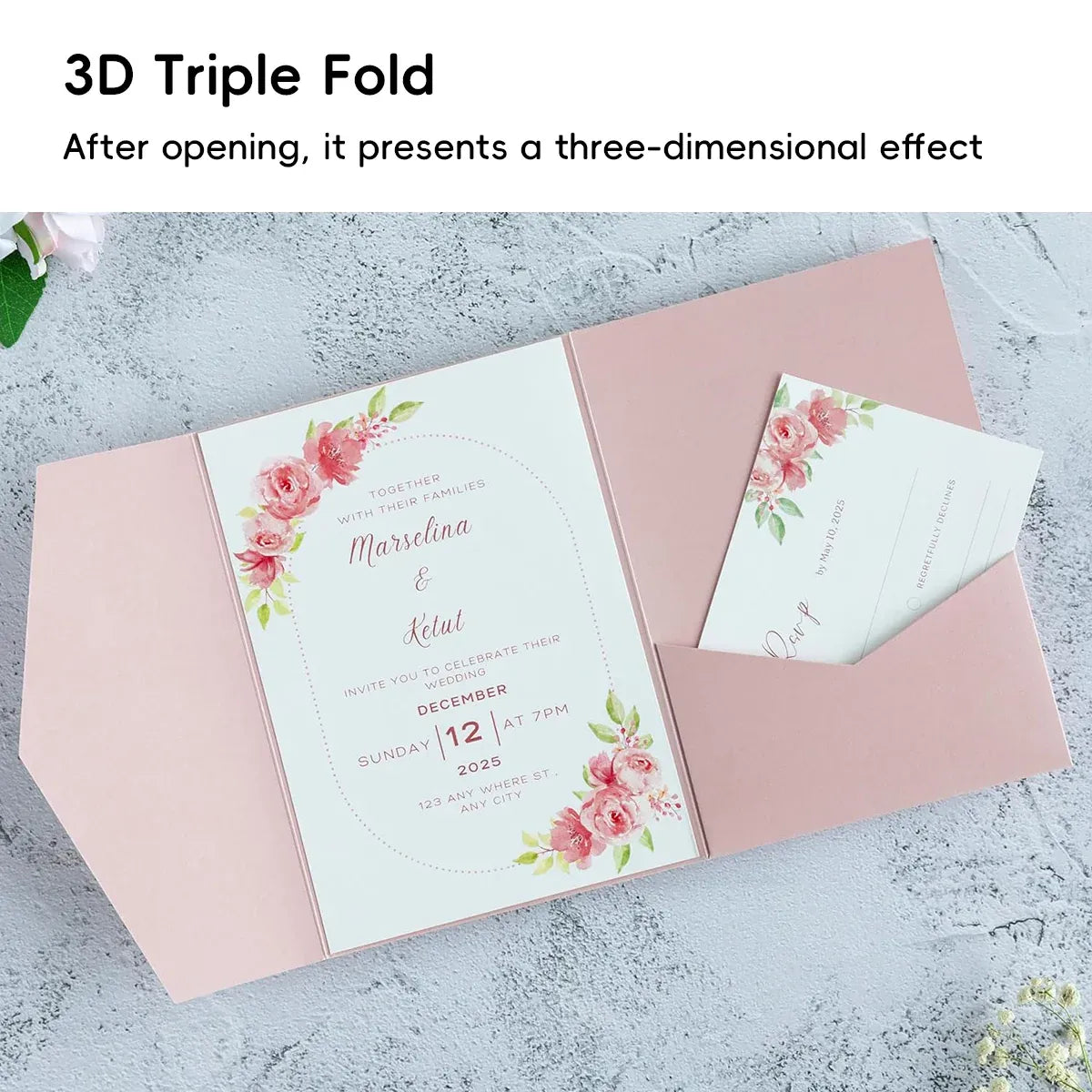 20PCS 3D Tri-Fold Holiday Wedding Invitation Envelope Greeting Cards Aesthetic - Blue
