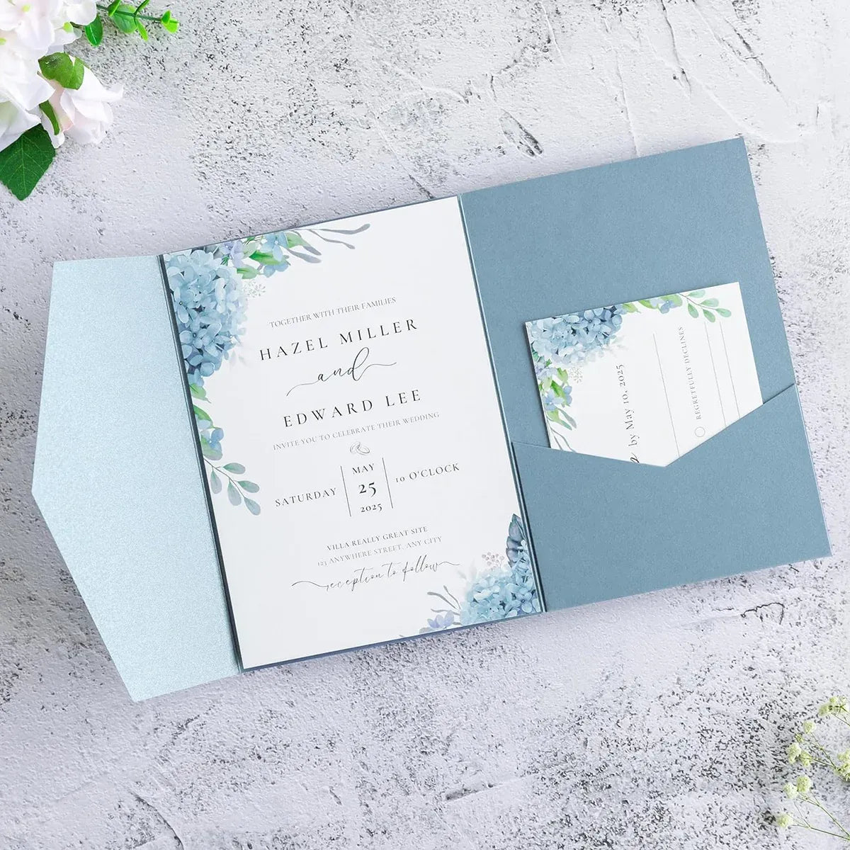 20PCS 3D Tri-Fold Holiday Wedding Invitation Envelope Greeting Cards Aesthetic - Blue