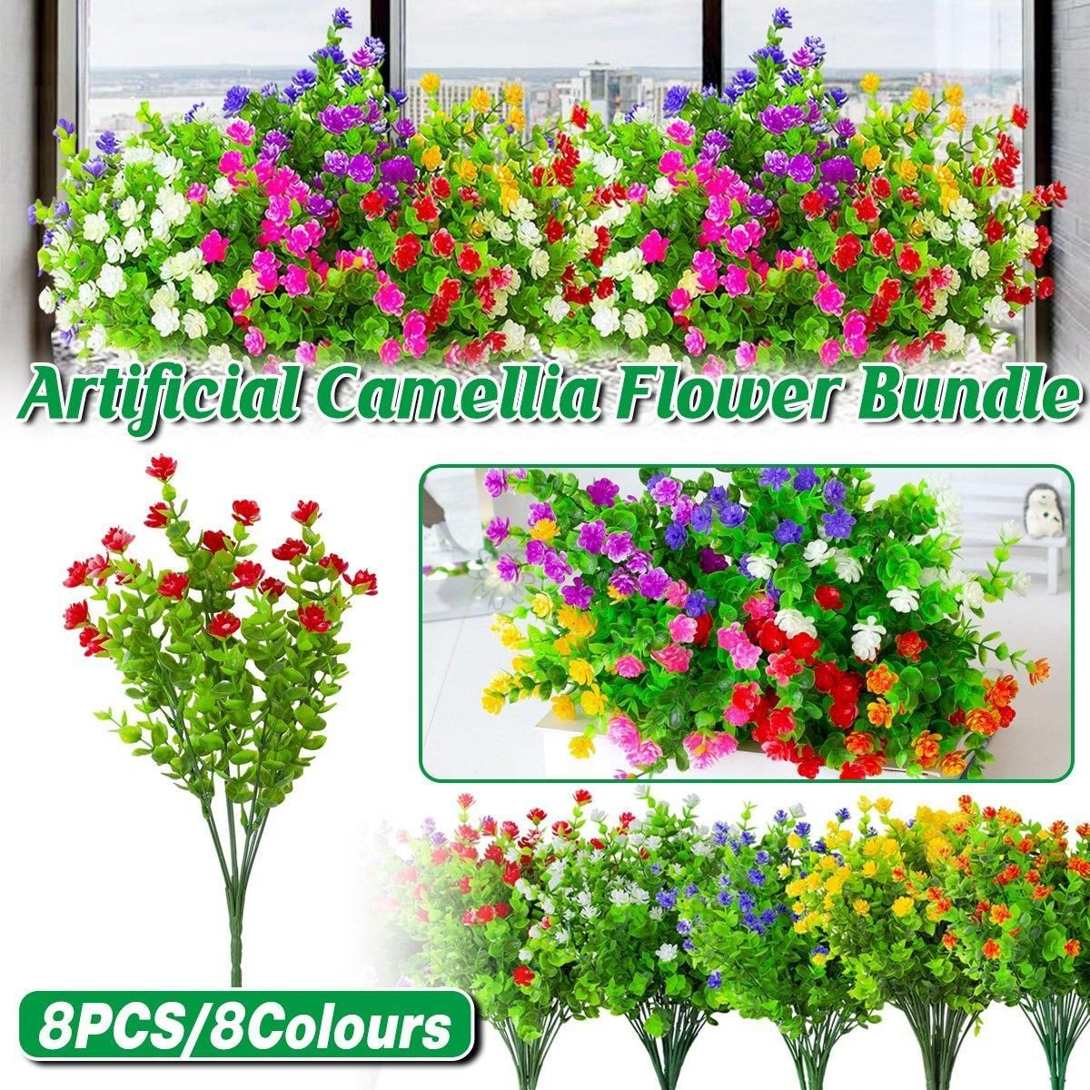 8pcs Artificial Camellia Flowers Realistic Silk Floral Decoration for Home Decor