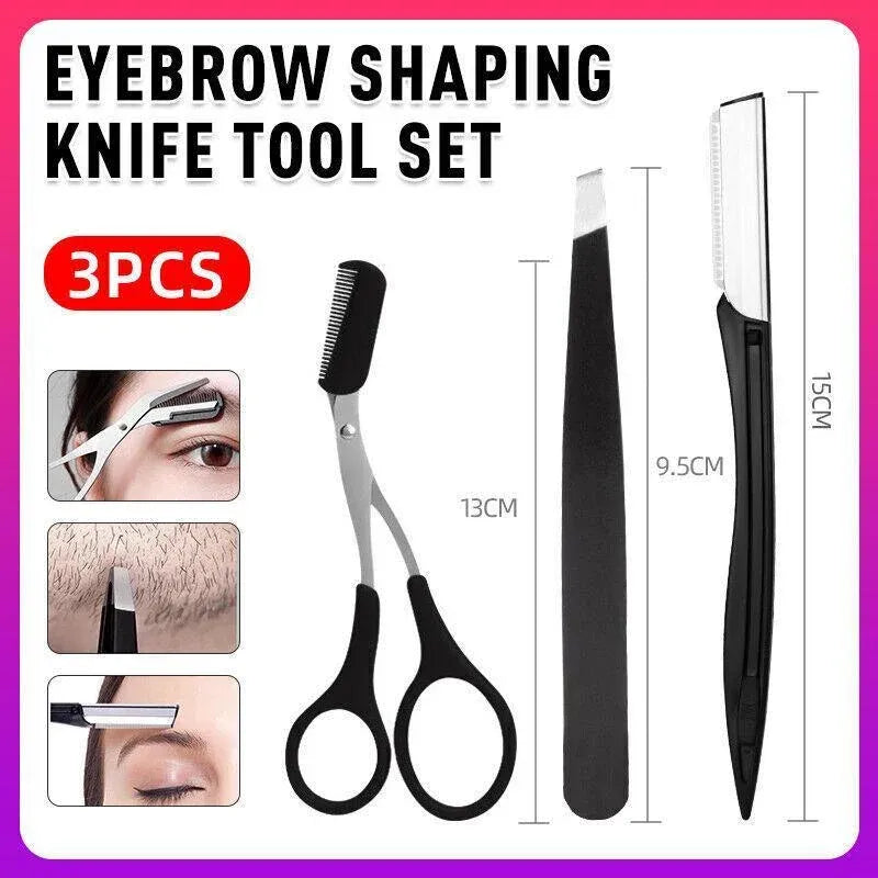 3Pcs/Set Eyebrow Trimming Eyelash Brush Folding Tweezers Portable Makeup Tools