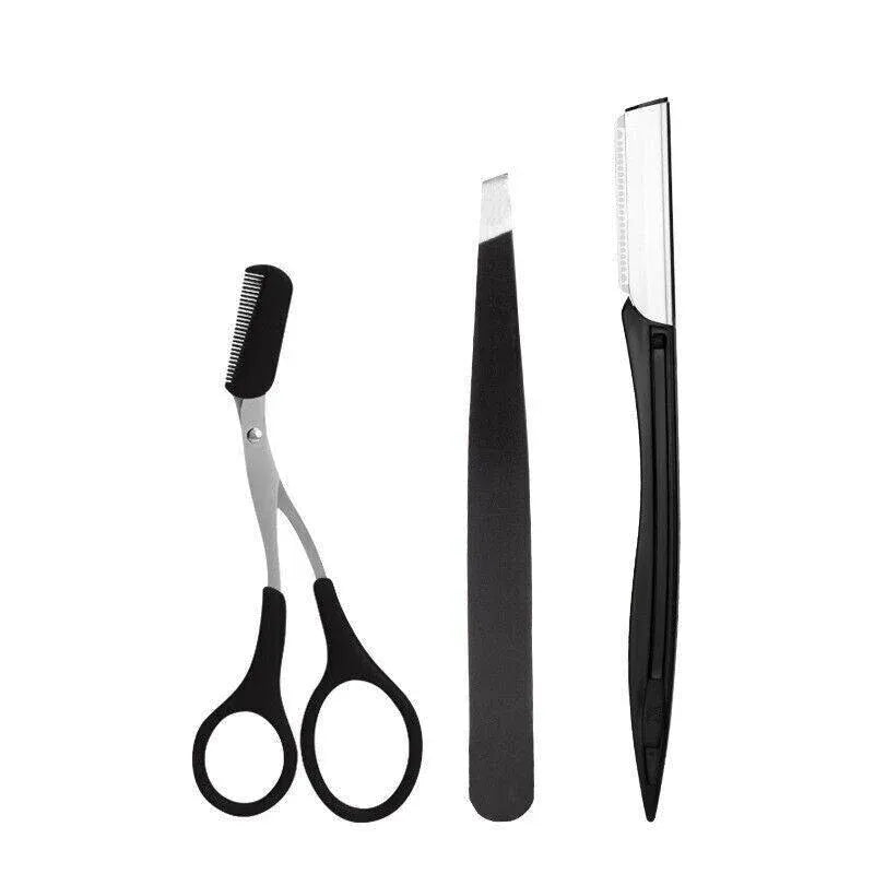 3Pcs/Set Eyebrow Trimming Eyelash Brush Folding Tweezers Portable Makeup Tools