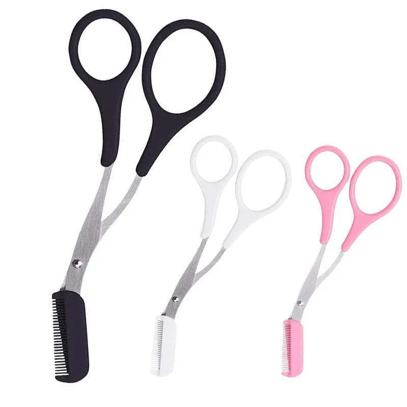 Eyebrow Scissors with Comb Stainless Steel Makeup Trimmer Beauty Tool 3 Colours - Pink