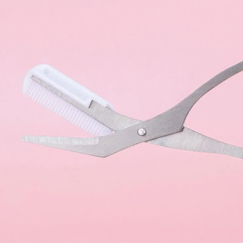 Eyebrow Scissors with Comb Stainless Steel Makeup Trimmer Beauty Tool 3 Colours - Pink