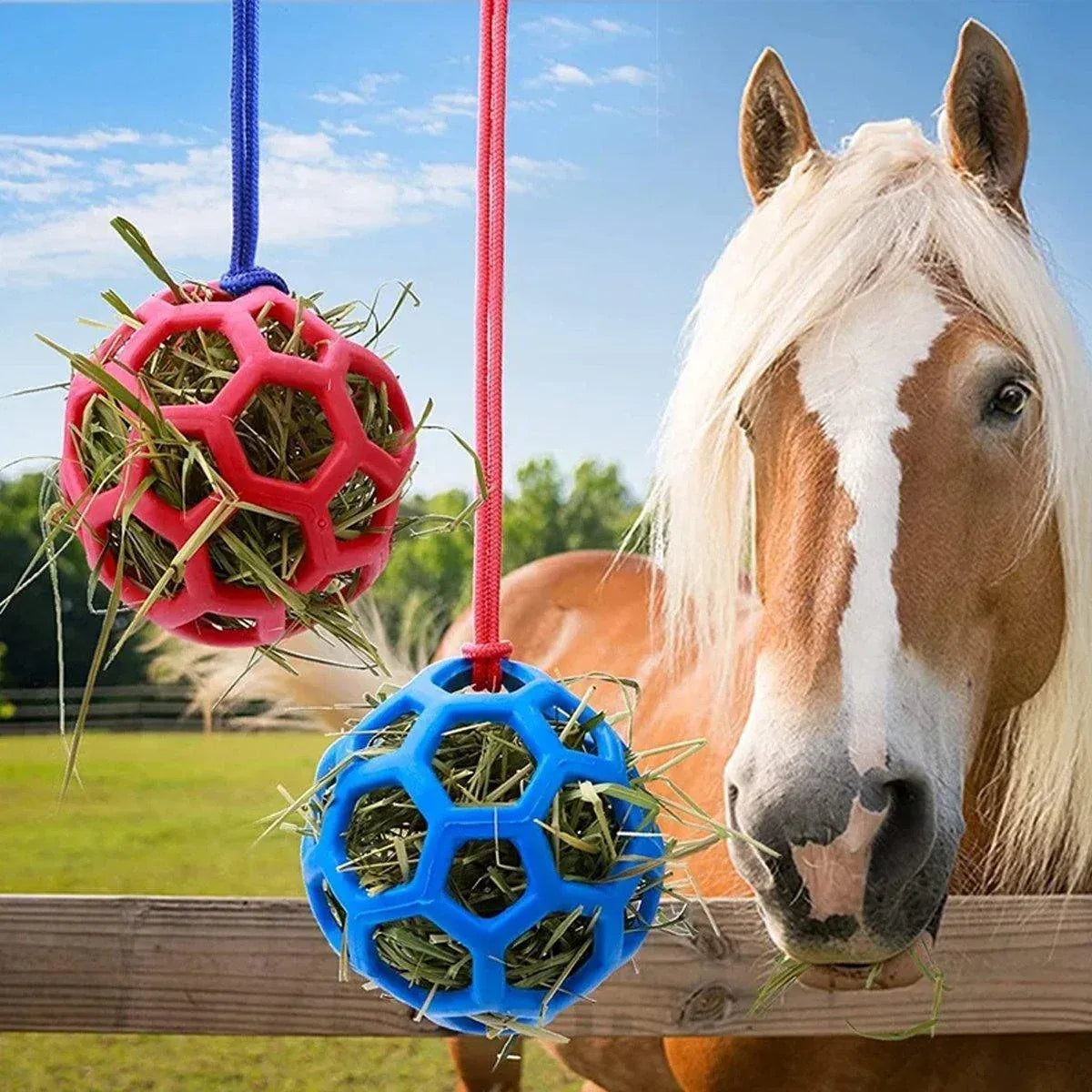 Hanging Hay Feeders Stable Feed Polo Feeding Balls Toy for Horses and Livestock - Blue