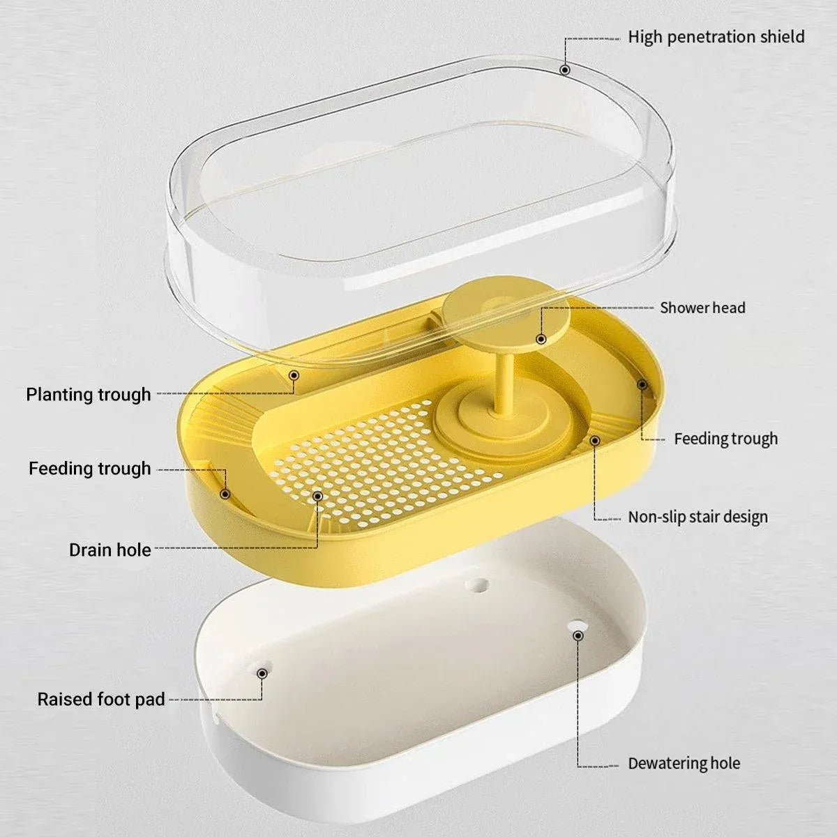 Small Turtle Feeding Tank Basin Aquarium Feeding Box for Turtles Reptiles - Yellow