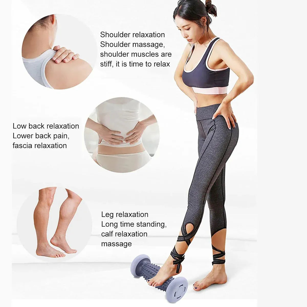 Foot Massage Roller Muscle Relaxation Yoga Exercise Tool for Home Use - Grey-Black