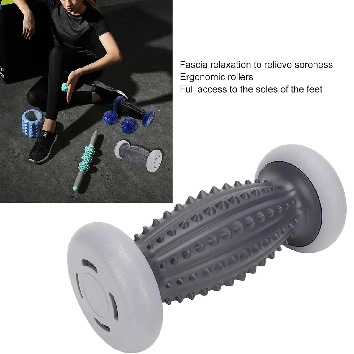 Foot Massage Roller Muscle Relaxation Yoga Exercise Tool for Home Use - Grey-Black
