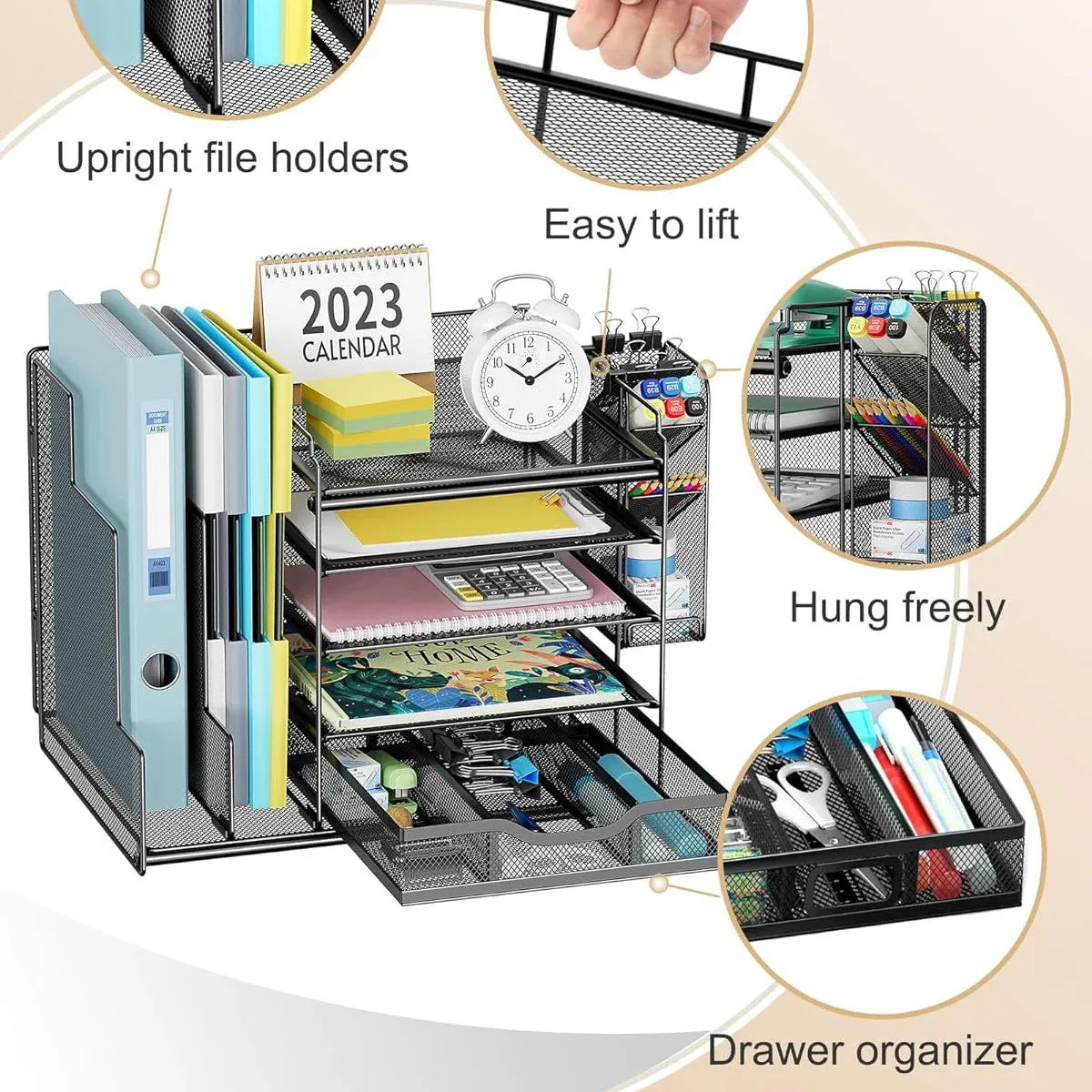 Multi Layer Desktop File Rack Storage Organizer Black Plastic for Office Home