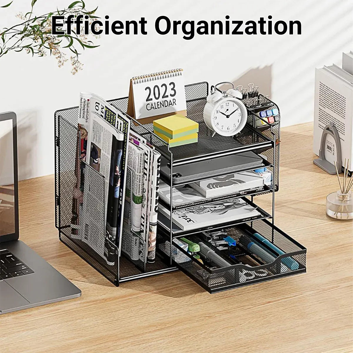 Multi Layer Desktop File Rack Storage Organizer Black Plastic for Office Home