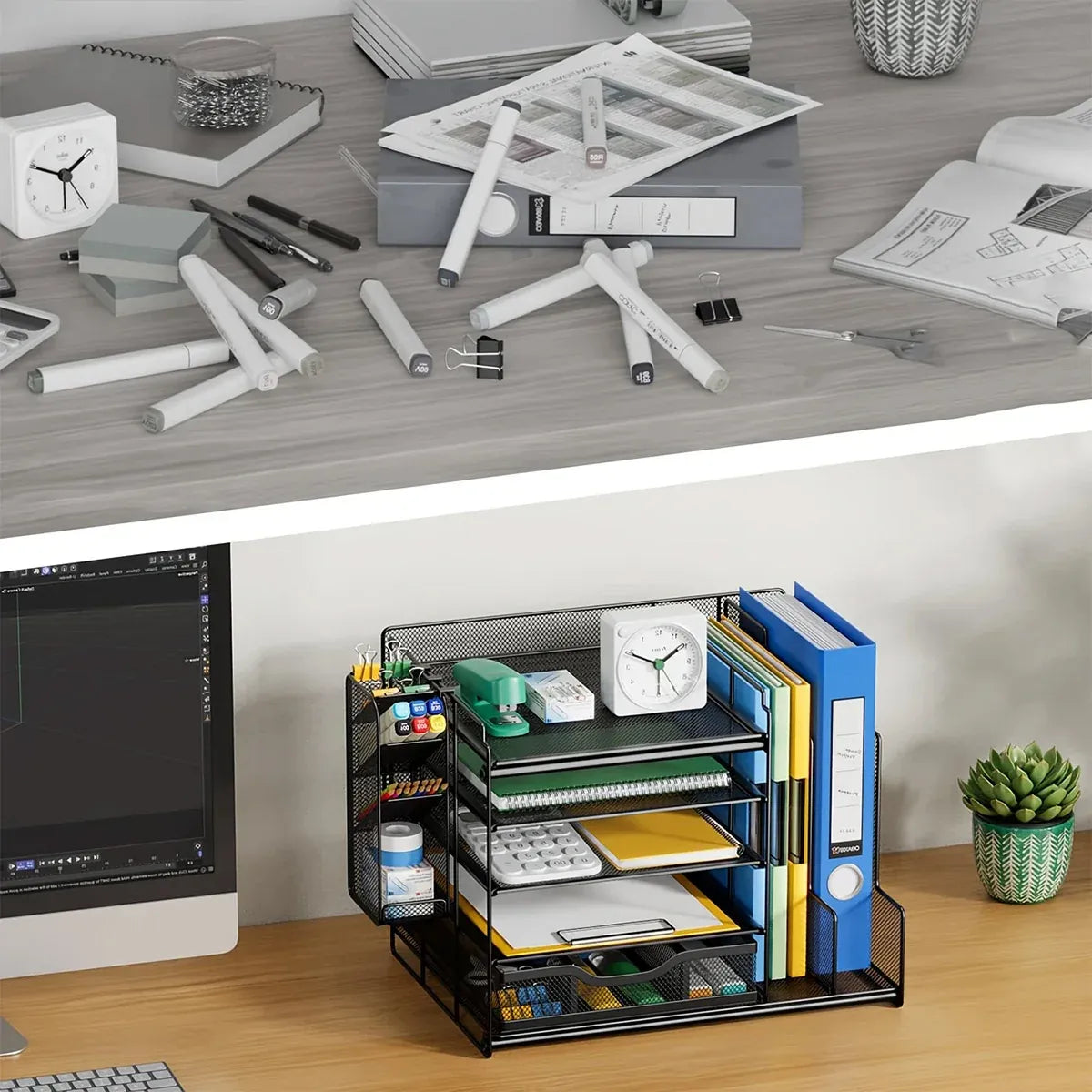 Multi Layer Desktop File Rack Storage Organizer Black Plastic for Office Home