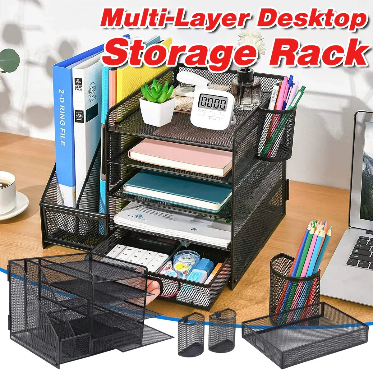 Multi Tier Desktop Organizer File with Holder Document Storage Rack Office