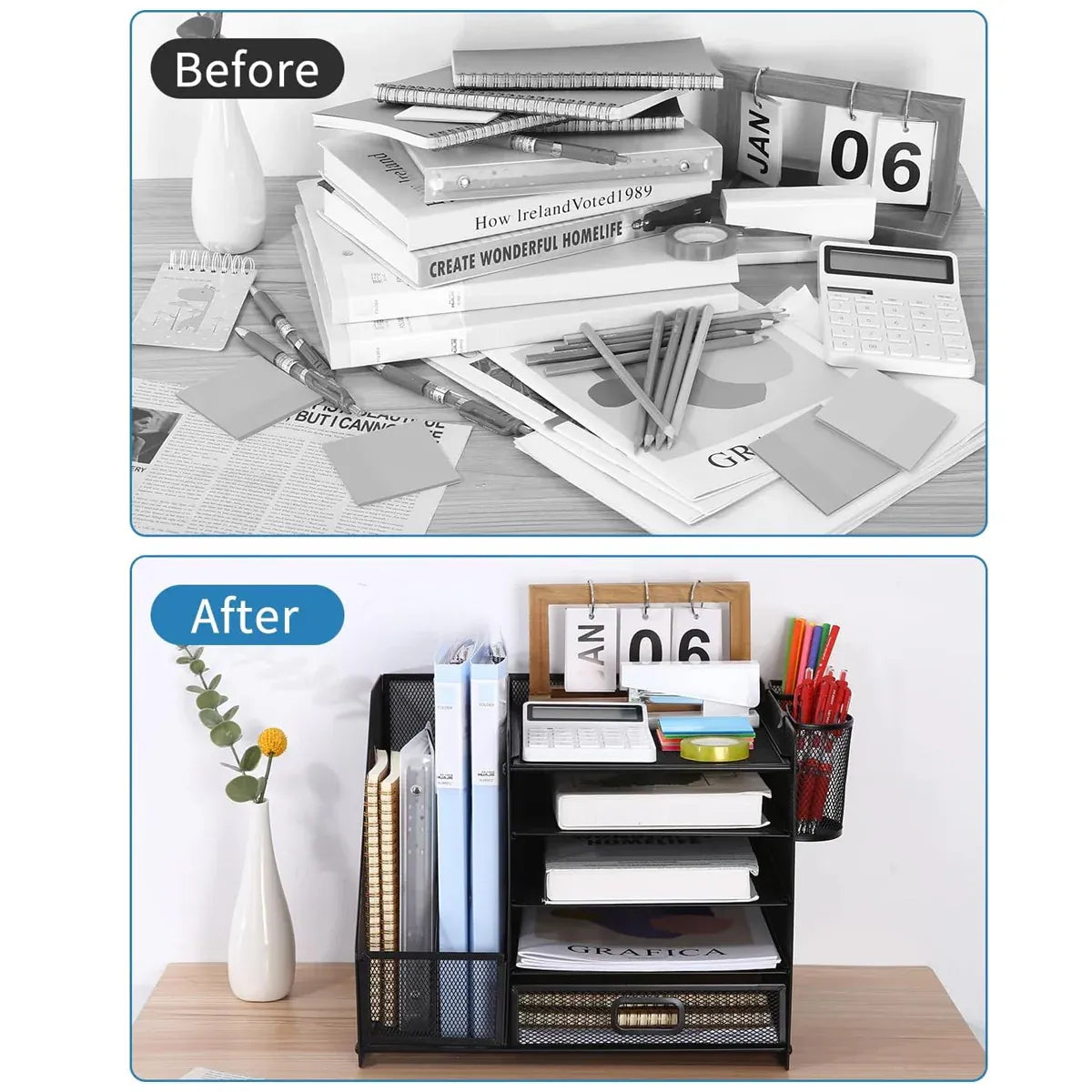 Multi Tier Desktop Organizer File Holder Document Storage Rack Office Shelf