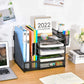 Multi Tier Desktop Organizer File Holder Document Storage Rack Office Shelf Black