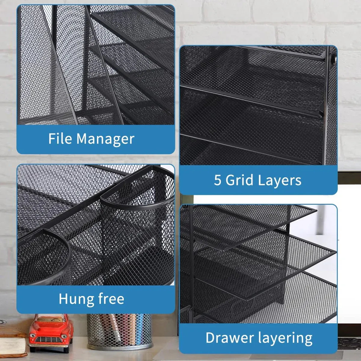 Tier Desktop Organizer File Holder Document Storage Rack Office Shelf Black 461085