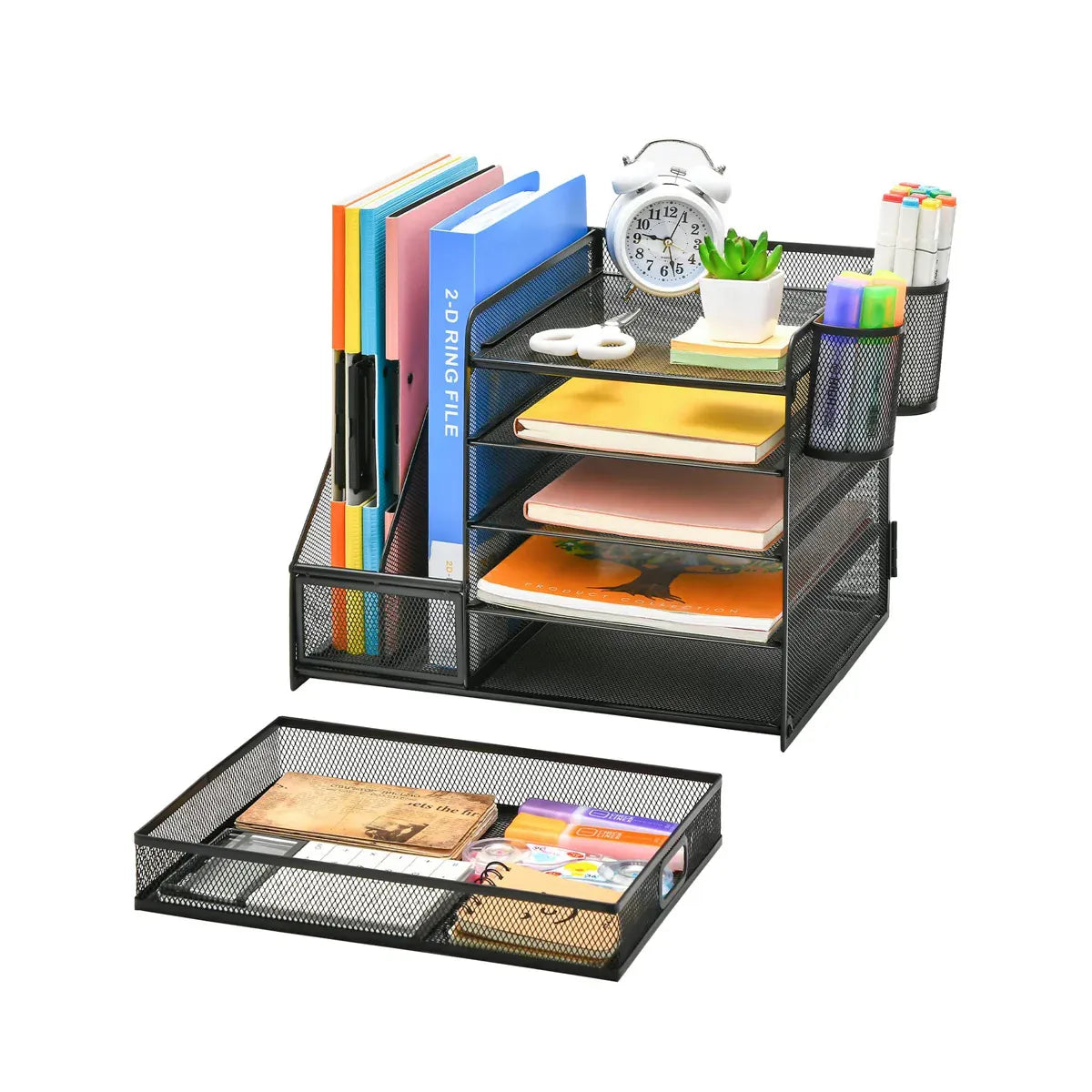 Desktop Organizer File Holder Document Storage Rack Office Shelf Black 461085 Multi