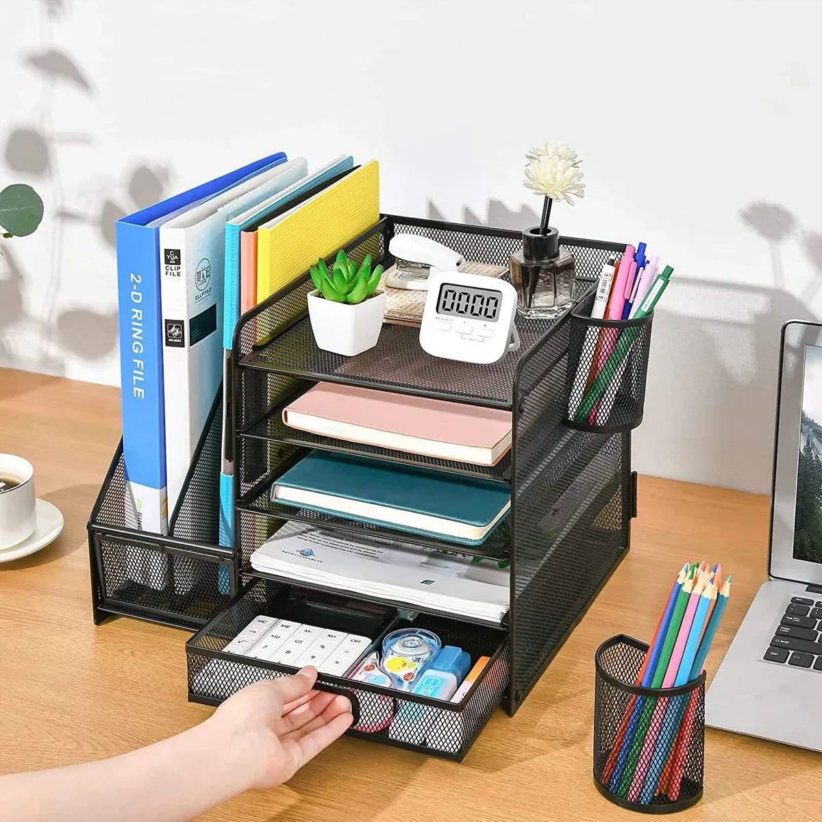 Organizer File Holder Document Storage Rack Office Shelf Black 461085 Multi Tier