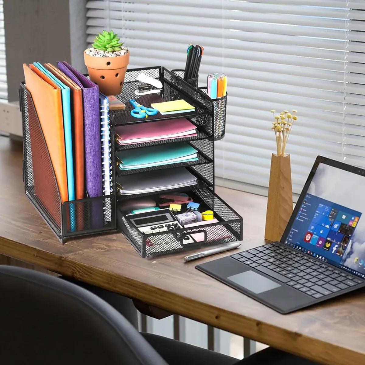 File Holder Document Storage Rack Office Shelf Black 461085 Multi Tier Desktop