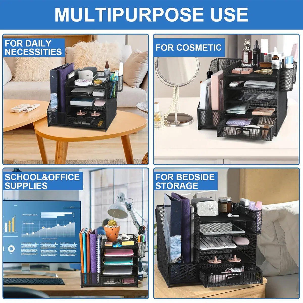 Holder Document Storage Rack Office Shelf Black 461085 Multi Tier Desktop Organizer