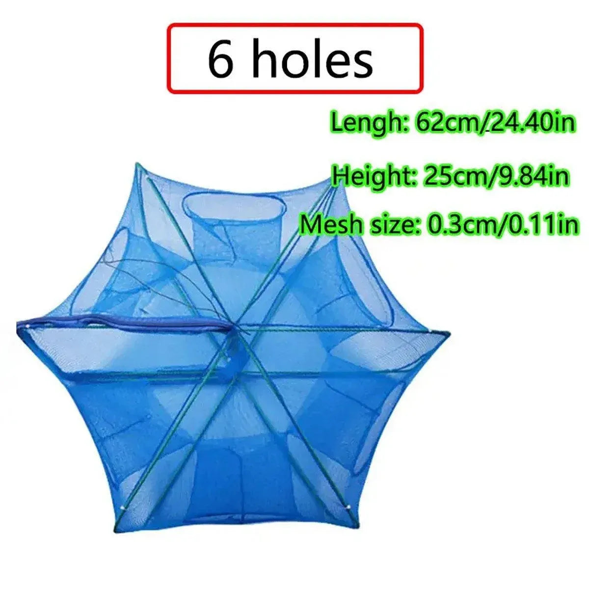 6/8/10 Holes Fishing Net Small Foldable Square Folding Shrimp Eel Lobster Trap - 6Holes