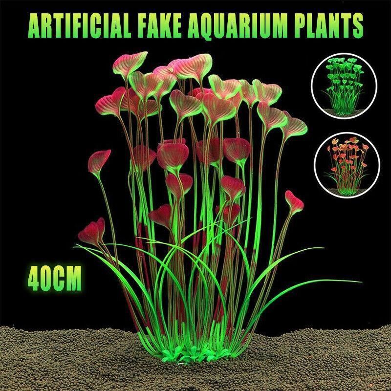 Aquarium 40cm Artificial Simulation Water Plants Fish Tank Plant Grass Decor - Pink