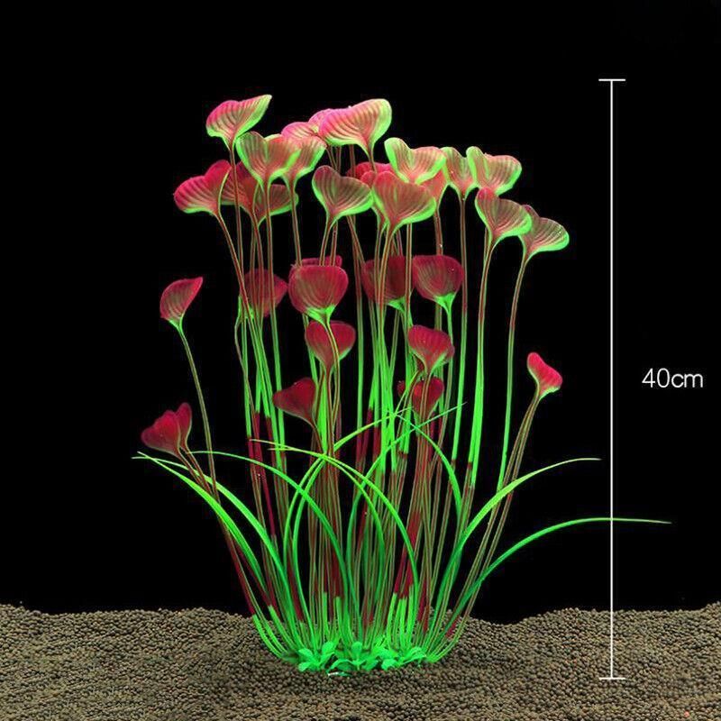 Aquarium 40cm Artificial Simulation Water Plants Fish Tank Plant Grass Decor - Pink