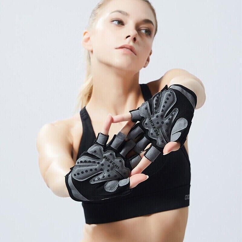 M Size Women Fitness Gym Training Gloves Half Finger Gel Weight Lifting Workout Gloves - Pink