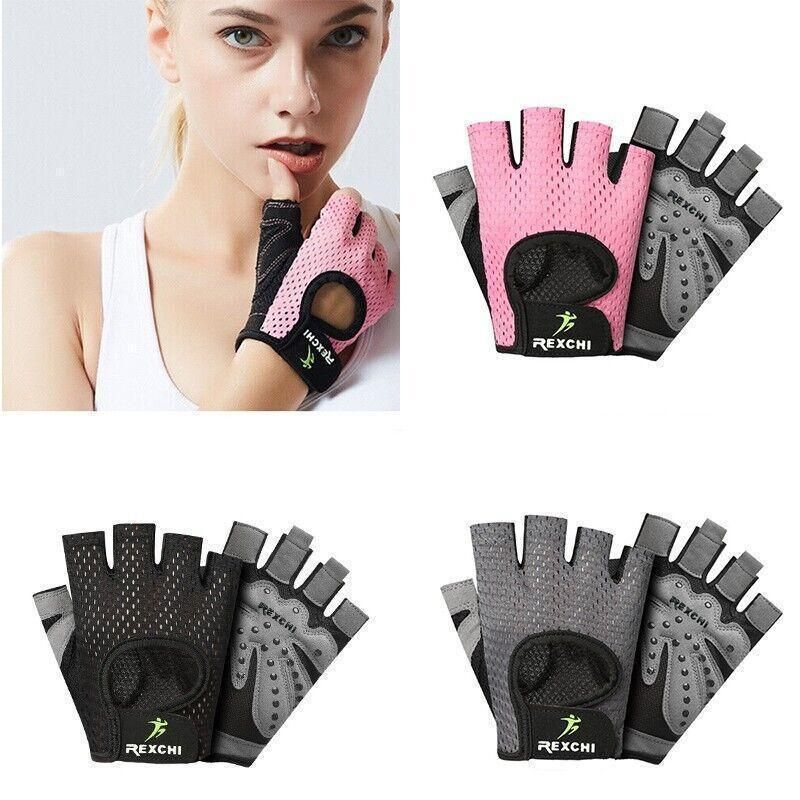 M Size Women Fitness Gym Training Gloves Half Finger Gel Weight Lifting Workout Gloves - Pink
