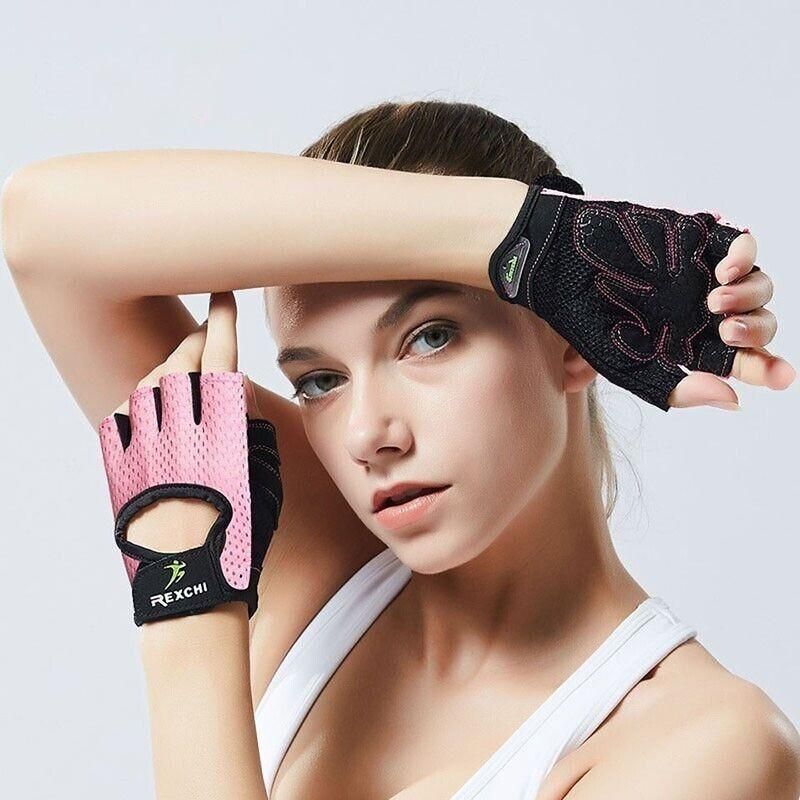 M Size Women Fitness Gym Training Gloves Half Finger Gel Weight Lifting Workout Gloves - Pink