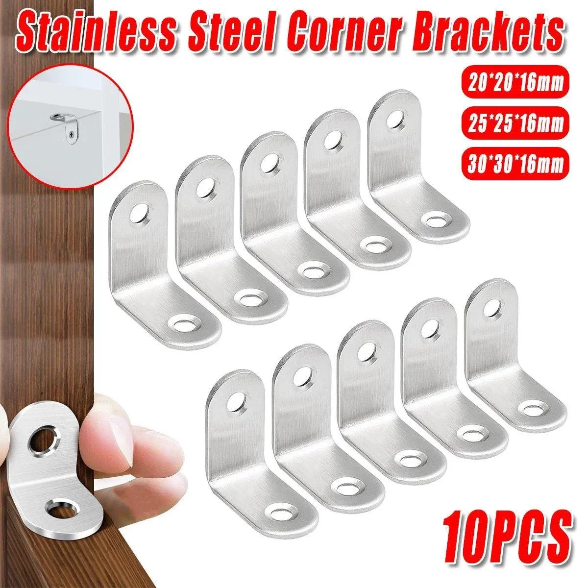 10pcs 90-degree L Type Angle Brackets Right Angle Fixed Support Furniture Connector - 25*25*16mm