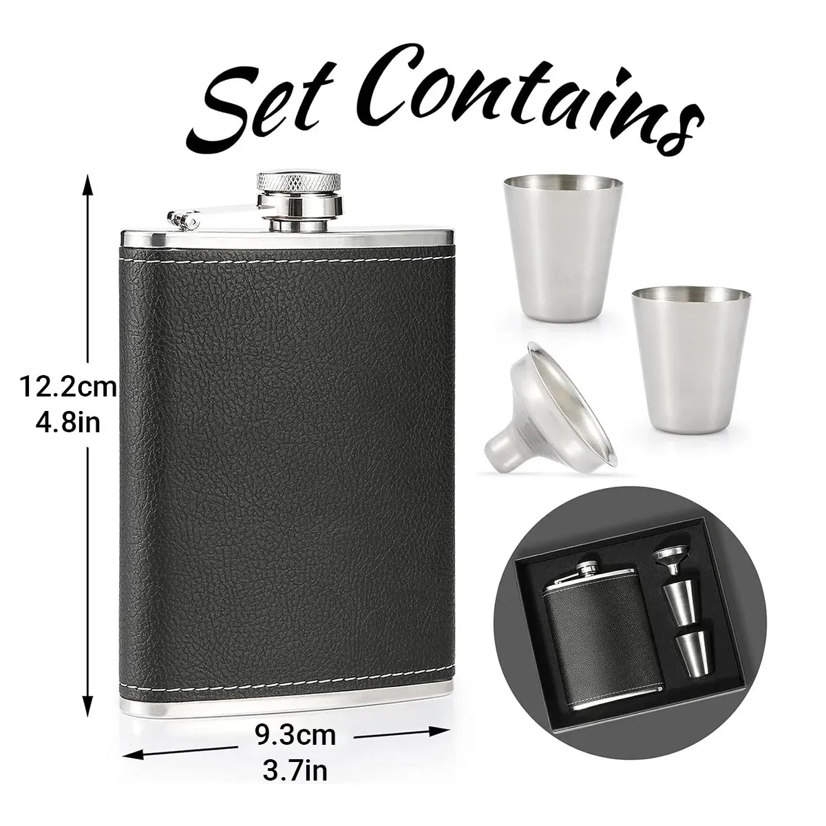 8oz Stainless Steel Wine Flask Portable Flat Metal Outdoor Bottle Gift Set Use - Lychee Pattern