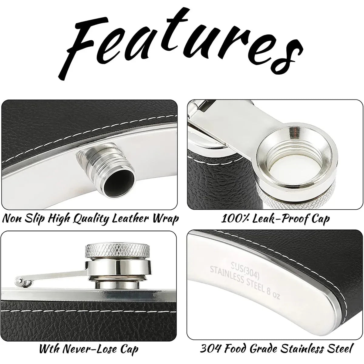 8oz Stainless Steel Wine Flask Portable Flat Metal Outdoor Bottle Gift Set Use - Lychee Pattern