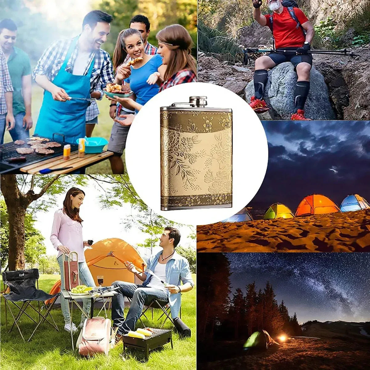 8oz Stainless Steel Wine Flask Portable Flat Metal Outdoor Bottle Gift Set Use - Lychee Pattern