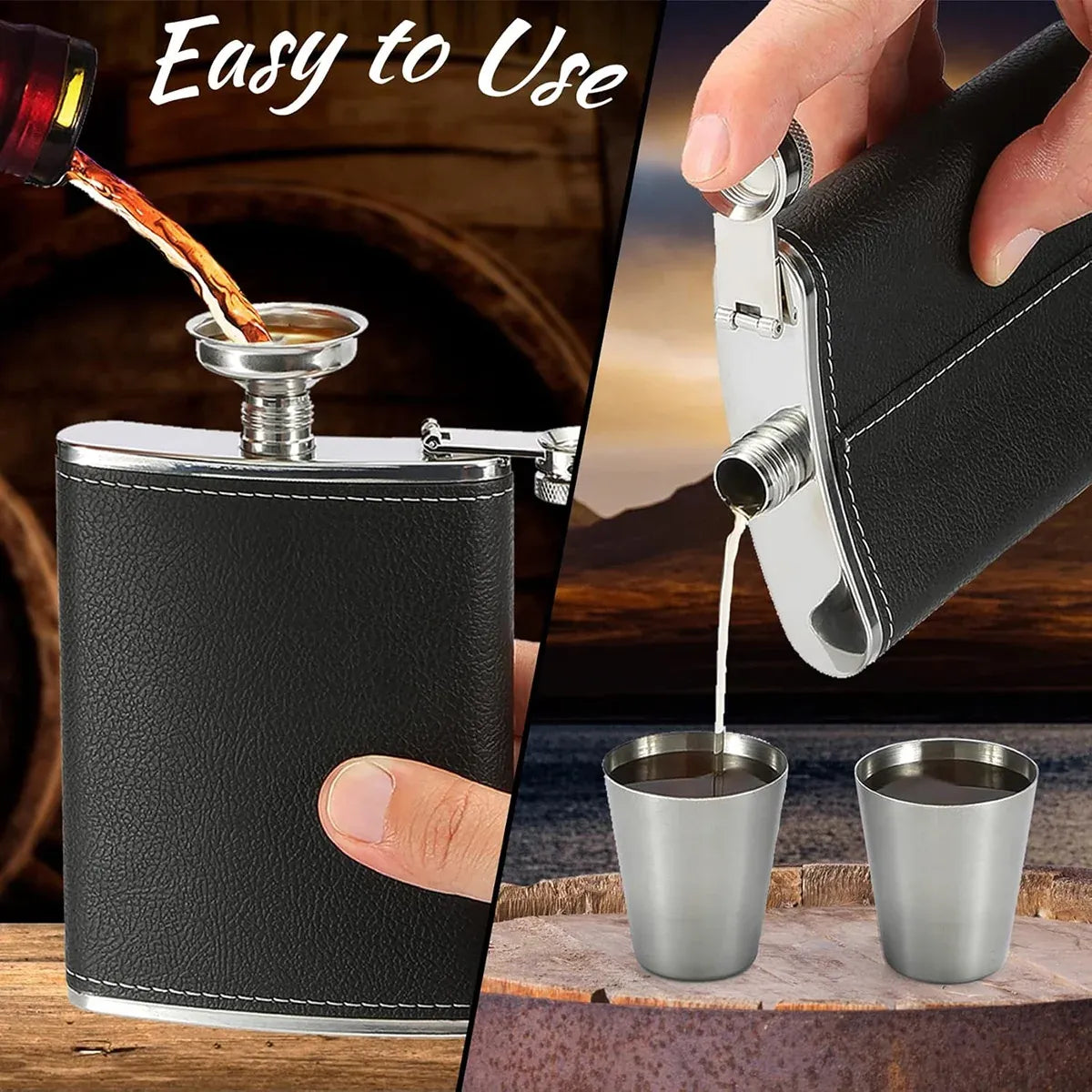 8oz Stainless Steel Wine Flask Portable Flat Metal Outdoor Bottle Gift Set Use - Lychee Pattern