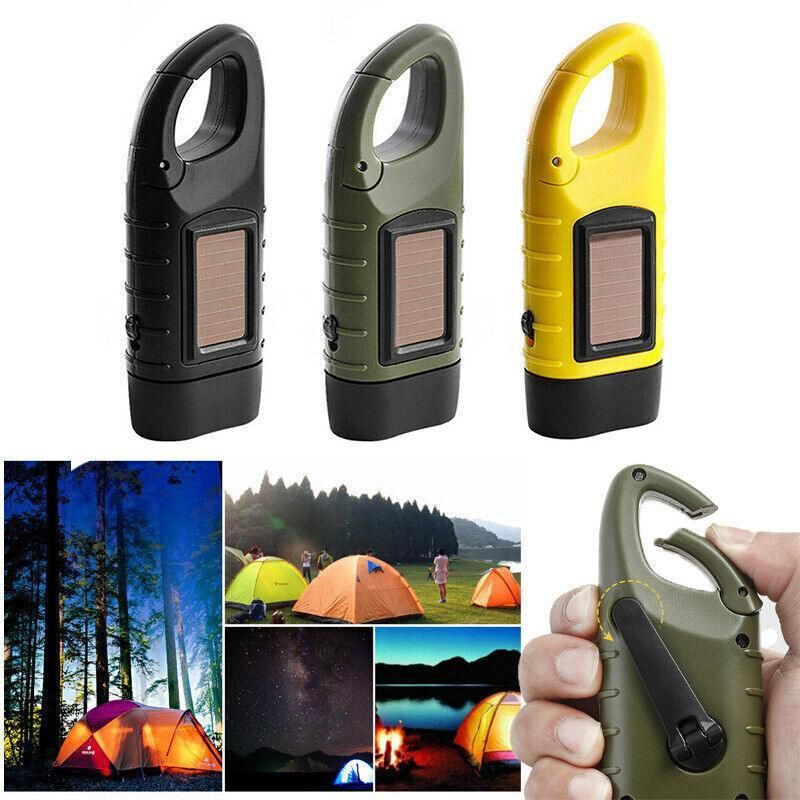 Hand Crank Solar Powered Rechargeable Led Camping Emergency Flashlight - Black