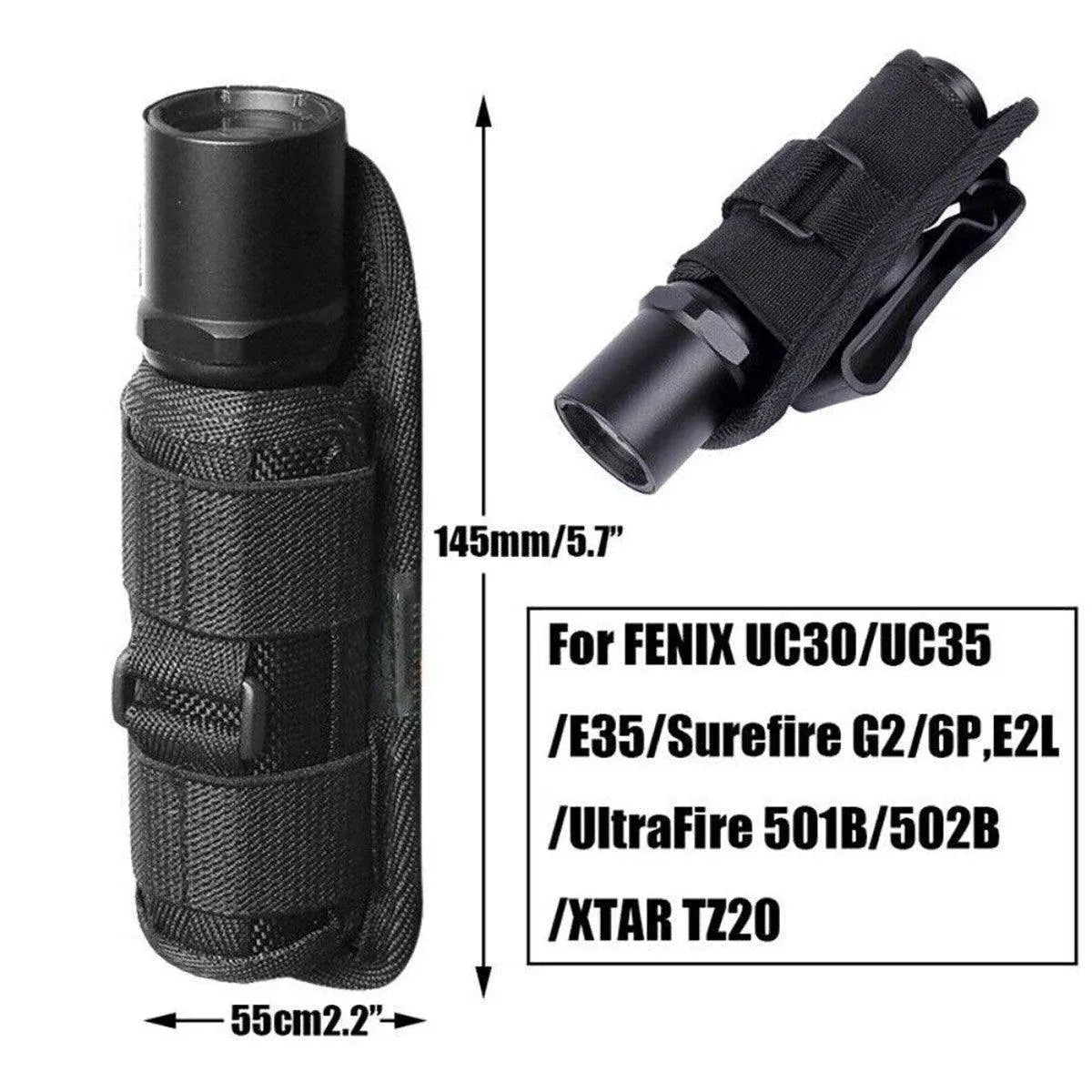 Portable Outdoor Military Flashlight Bag Pouch Tactical Case Holster Belt Holder - Black