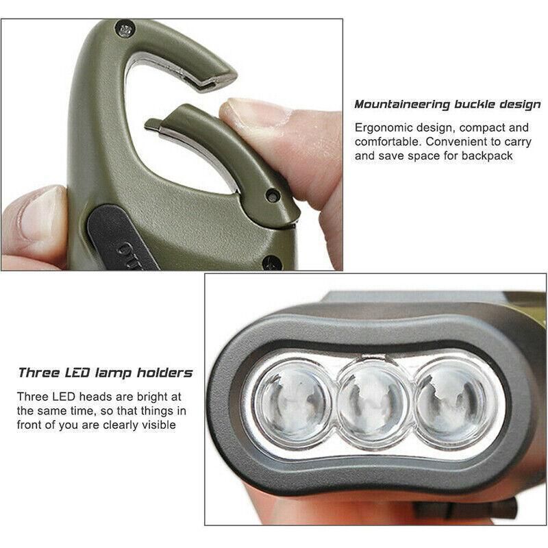 Hand Crank Solar Powered Rechargeable Led Camping Emergency Flashlight - Green