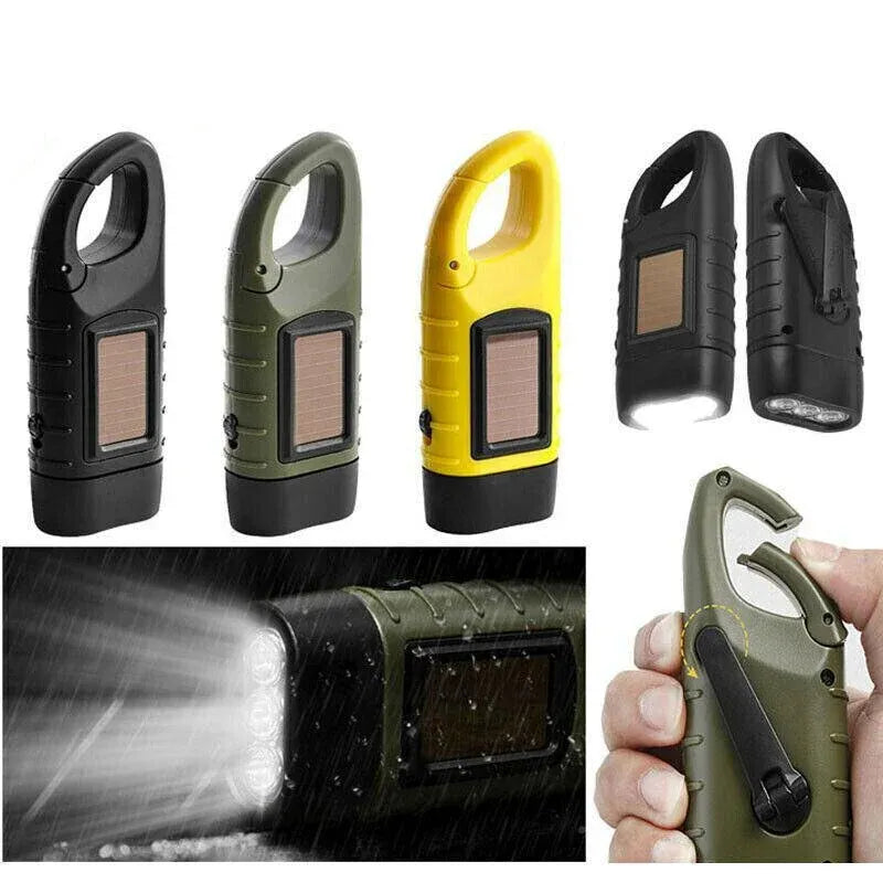 Hand Crank Solar Powered Rechargeable Led Camping Emergency Flashlight - Yellow