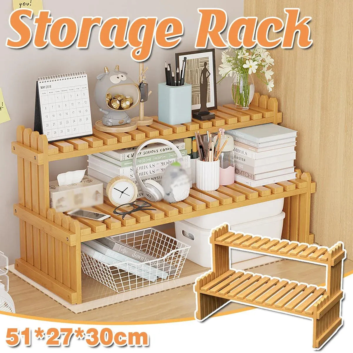 2 Tier Bamboo Plant Stand Flower Pot Rack Indoor Outdoor Patio Garden Shelf
