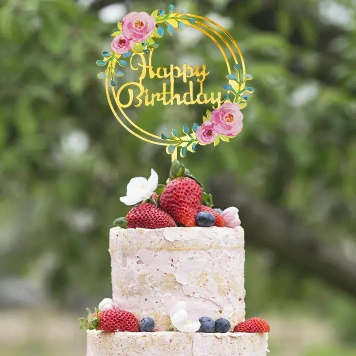 Happy Birthday Anniversary Wedding Cake Flowers Topper Acrylic Party Decorations - NO.14