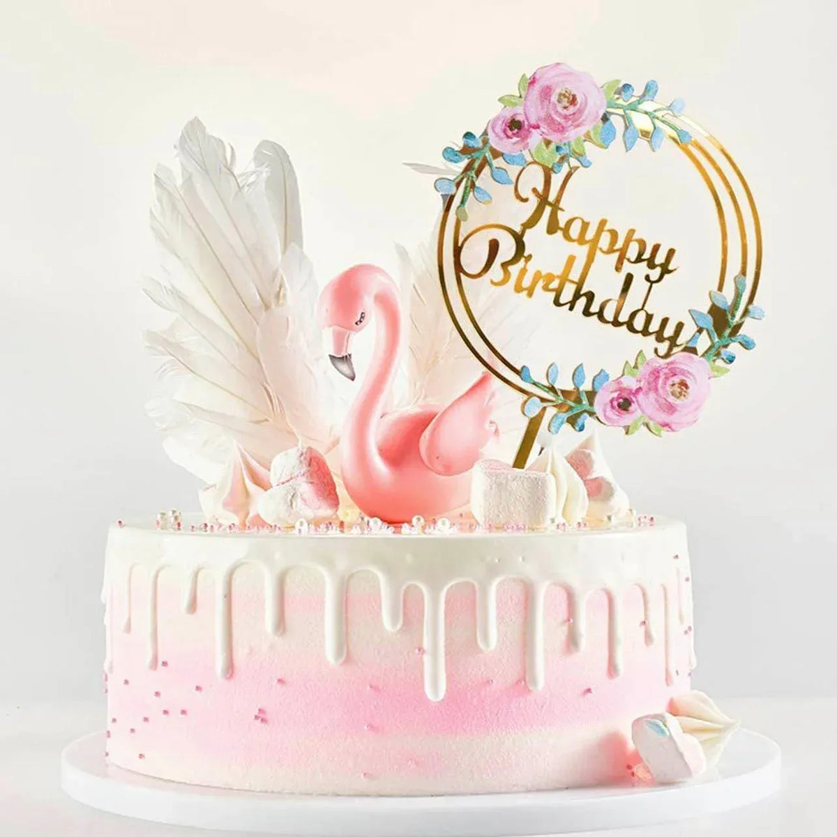Happy Birthday Anniversary Wedding Cake Flowers Topper Acrylic Party Decorations - NO.14