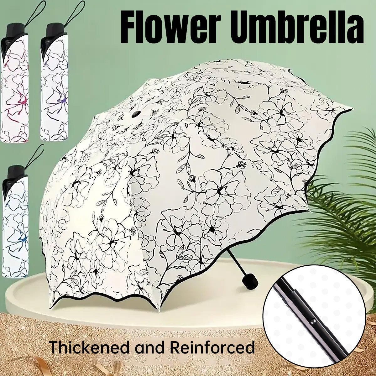 Folding Umbrella Triple Fold Sunshade Rainproof UV Protection Compact Umbrella - Blue