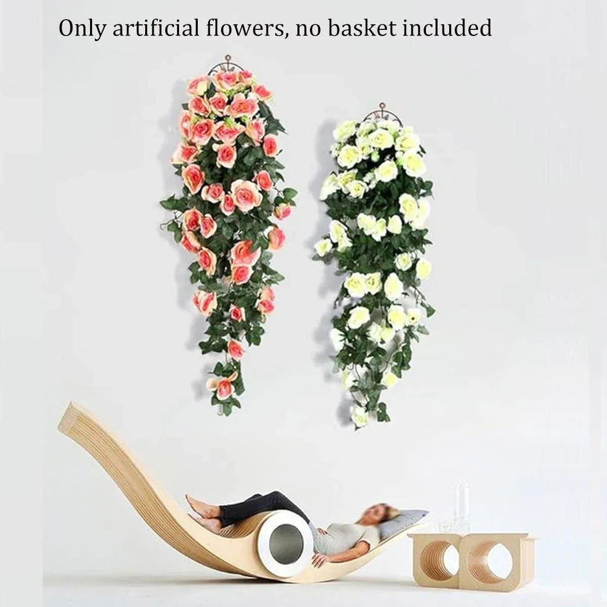 2PCS Artificial Rose Flower Garland Hanging Vine Home Wall Decor Fake Rattan - Red